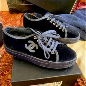 Size 36 Chanel sneakers. Blue. Lightly used. Comes w box and dust bags